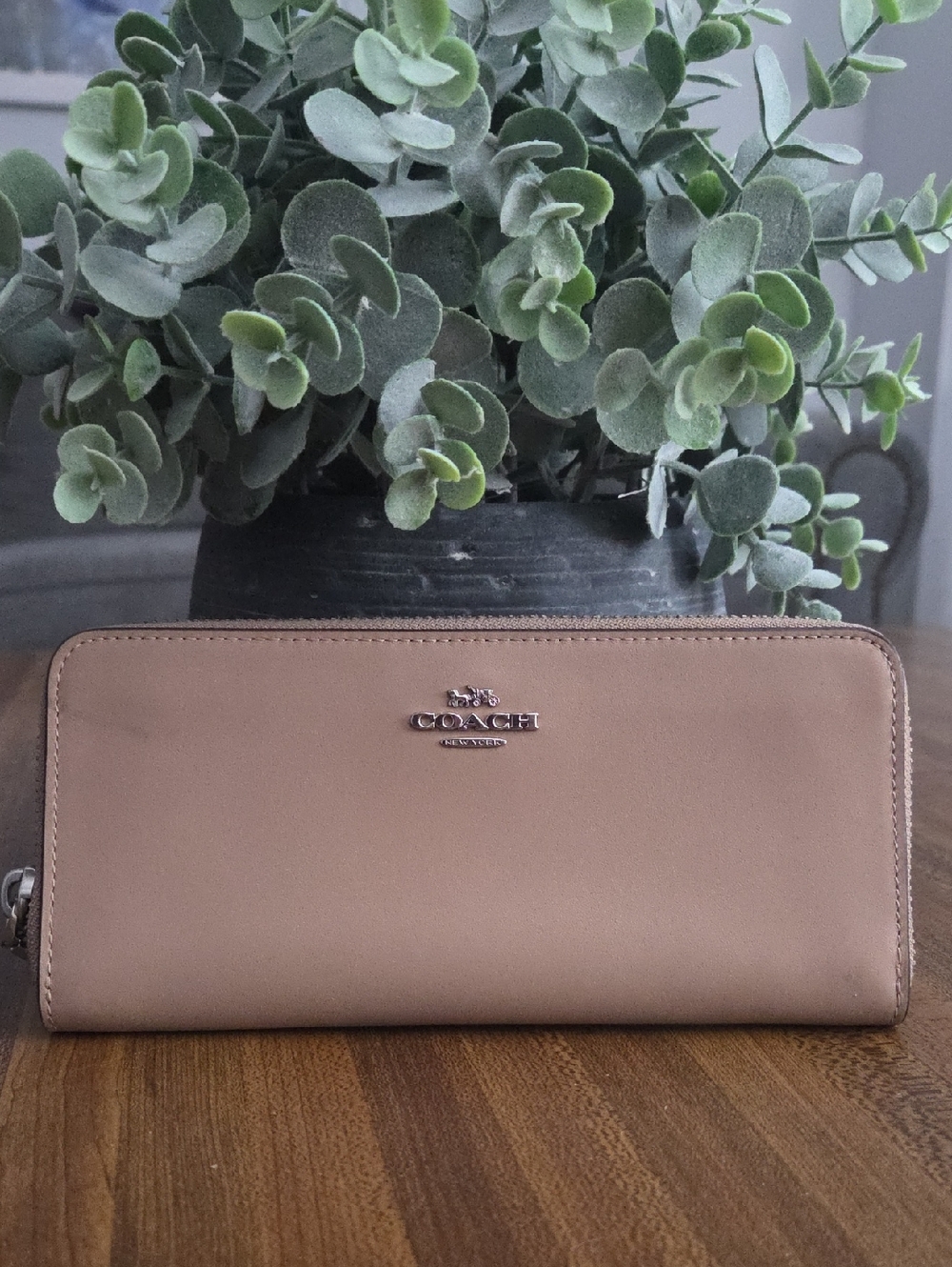 Coach Nude Zip-Around Leather Wallet with Silver Logo